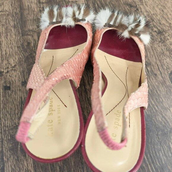 Kate Spade New York Slingback Peep Toe Heels 8.5 B Pink Red Leather Fur Scaled - Picture 14 of 16